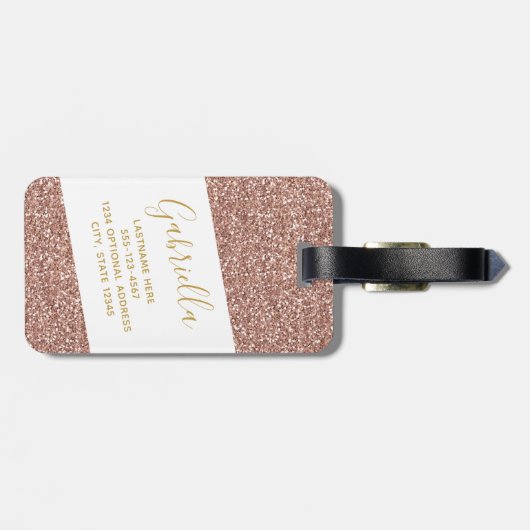 Modern Fun Girly Rose Gold Pink Glitzer Reisepass Gepäckanhänger (Rückseite horizontal)