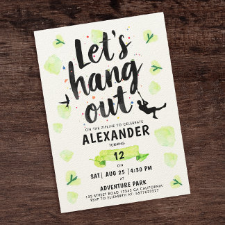 Modern Fun Green Zipline Adventure Brush Script Einladung