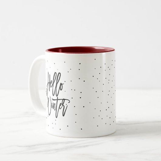 Modern Fun Hallo Winter Gemütliche Script Dots Min Zweifarbige Tasse (Vorderseite Links)