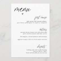 Modern Fun Handwriting Heart Simple Wedding Menu