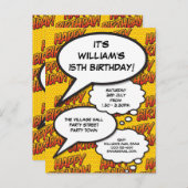 Modern Fun Happy Birthday Party Comic Book Einladungspostkarte (Vorne/Hinten)