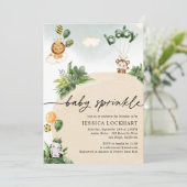Modern Fun Jungle Safari Baby Sprinkle Einladung (Stehend Vorderseite)