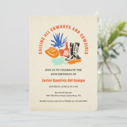 Modern Fun Lässig Wild West Cowboy Wüste Geburtsta Einladung (Stehend Vorderseite)