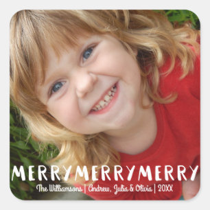 Modern Fun Merry Frohe Weihnachtsfeiertag Foto Quadratischer Aufkleber