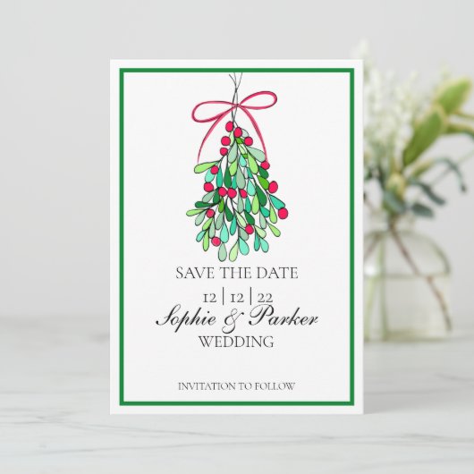 Modern Fun Mistletoe Save the Date (Stehend Vorderseite)