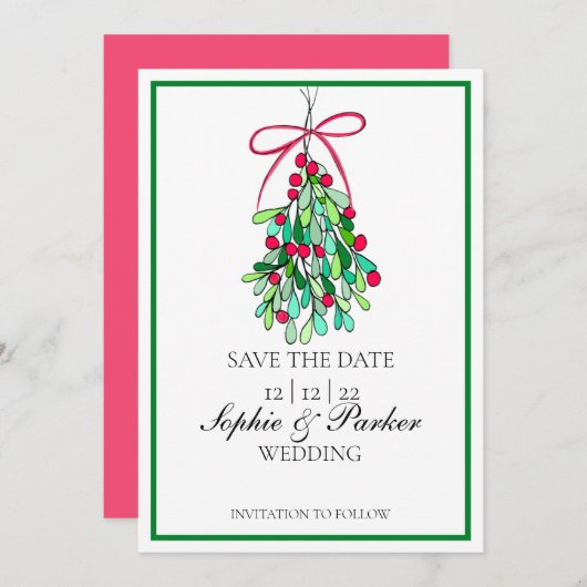 Modern Fun Mistletoe Save the Date (Vorne/Hinten)