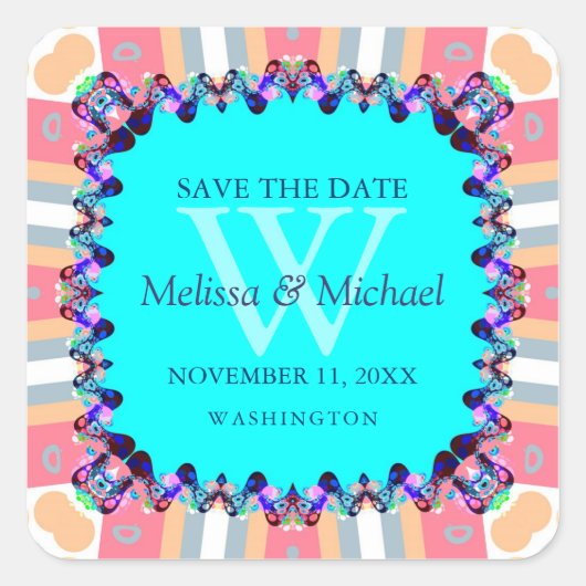 Modern Fun Monogram Save the Date Aufkleber (Vorderseite)