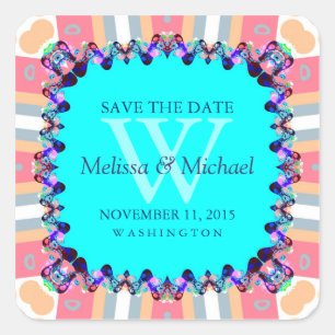 Modern Fun Monogram Save the Date Aufkleber