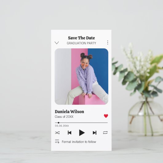 Modern Fun Music Player Foto Abschluss Save The Date