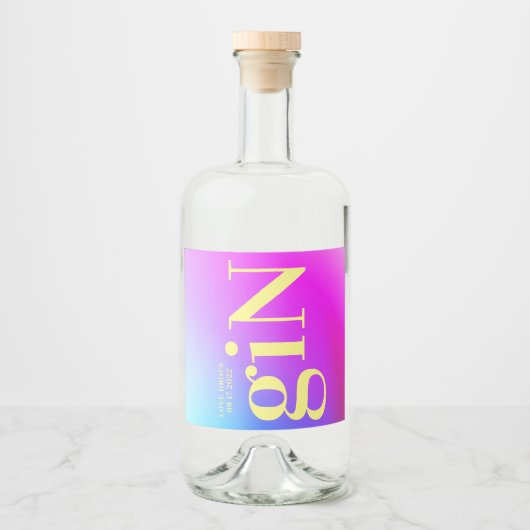 Modern Fun Ombre Big Monogram Bold einfaches Gin Alkoholflaschenetikett (Vorderseite)