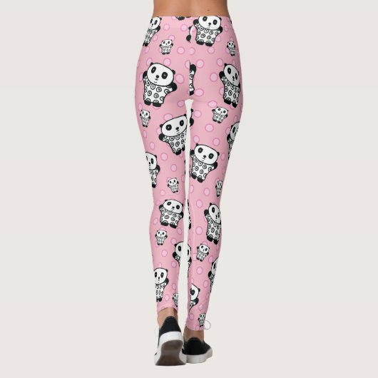 Modern Fun Pink Panda Bären Polka Dot Leggings (Rückseite)