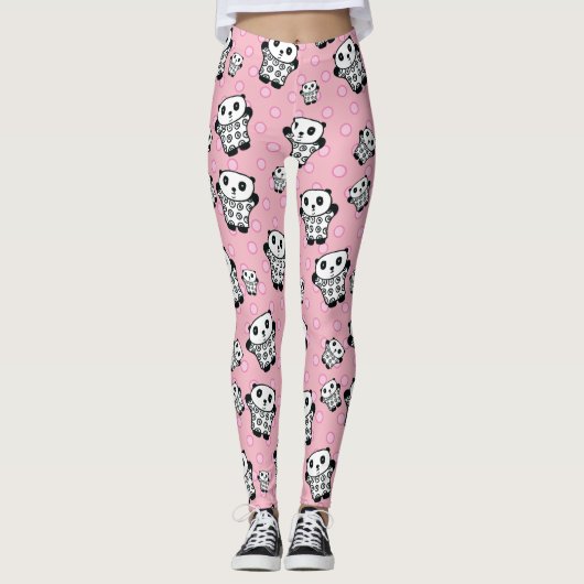 Modern Fun Pink Panda Bären Polka Dot Leggings (Vorderseite)