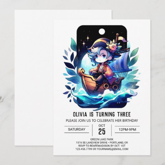 Modern Fun Pirate Birthday Einladung (Vorne/Hinten)