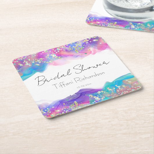 Modern Fun Rainbow Alcohol Ink Gold Glitzer Rechteckiger Pappuntersetzer (angewinkelt)