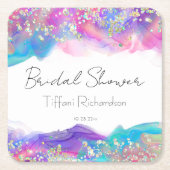 Modern Fun Rainbow Alcohol Ink Gold Glitzer Rechteckiger Pappuntersetzer (Vorderseite)