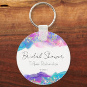 Modern Fun Rainbow Alcohol Ink Gold Glitzer Schlüsselanhänger (Vorderseite)