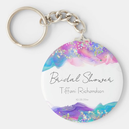Modern Fun Rainbow Alcohol Ink Gold Glitzer Schlüsselanhänger (Vorne)