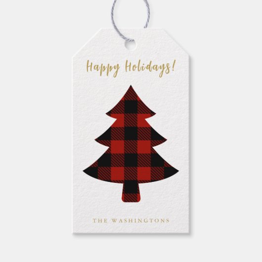 Modern Fun Red Buffalo Karierter Weihnachtsbaum Geschenkanhänger (Vorderseite)