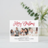Modern Fun Red Calligrafy Weihnachten 3 Fotos Postkarte (Stehend Vorderseite)