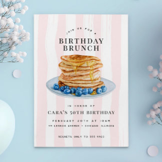 Modern Fun Rosa Blueberry Pancakes Geburtstags Bru Einladung