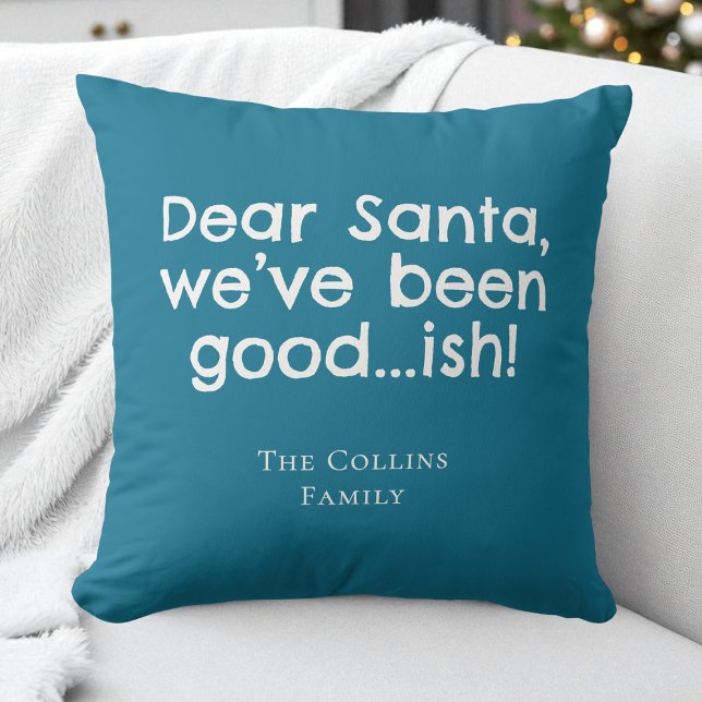 Modern Fun Santa Aquamariner Personalisierter Spaß Kissen (Modern Fun Santa Teal Personalized Humor Christmas Throw Pillow)