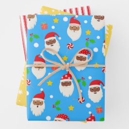 Modern Fun Santa Stripes Weihnachtsmuster Blau Geschenkpapier Set