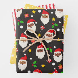 Modern Fun Santa Stripes Weihnachtsmuster Schwarz Geschenkpapier Set