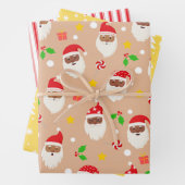 Modern Fun Santa Stripes Weihnachtsmuster Tan Geschenkpapier Set (Beispiel)