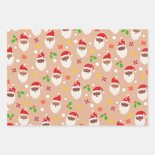 Modern Fun Santa Stripes Weihnachtsmuster Tan Geschenkpapier Set (Vorderseite)