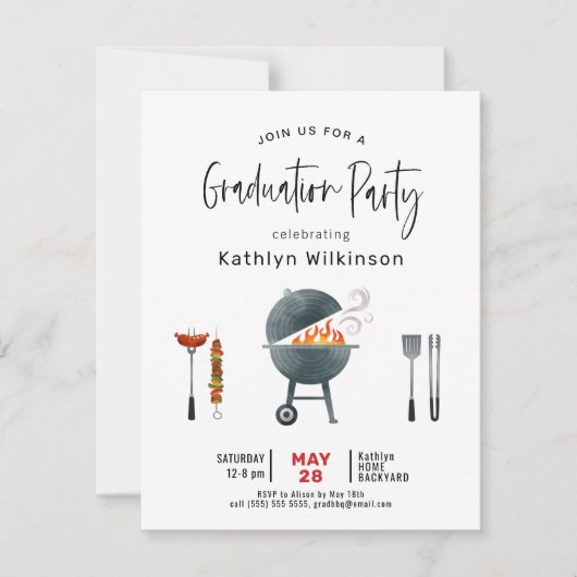 Modern Fun Script Einfach 3 Foto GRAD GRILLEN Part Einladung (Vorderseite)