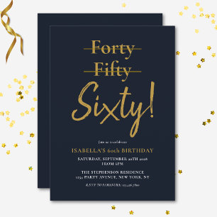 Modern Fun Sixty Navy Blau Gold 60. Geburtstag Einladung