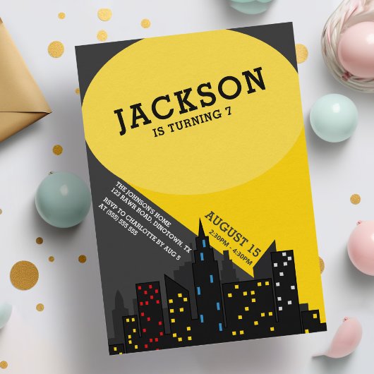 Modern Fun Superhero Boys Birthday Einladung