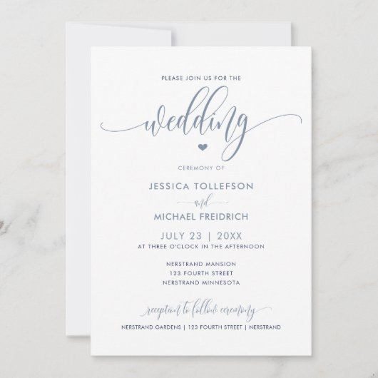 Modern Fun Wedding Typografie Dusty Blue Einladung (Vorderseite)