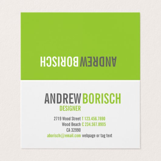 Modern Fun White Lime Green geklappt Visitenkarten (Außenseite Aufgefaltet)