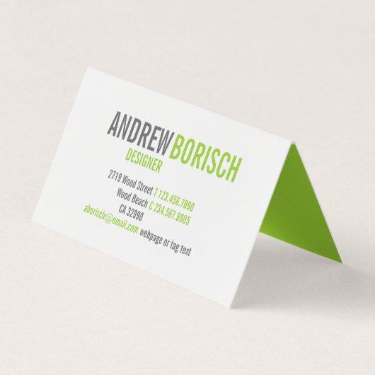 Modern Fun White Lime Green geklappt Visitenkarten (Vorderseite)