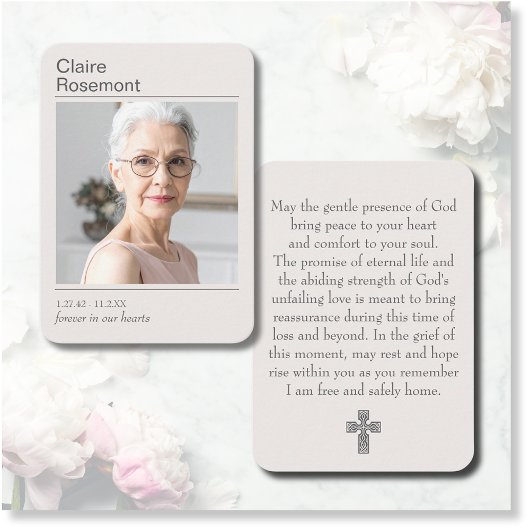 Modern Funeral Cross Photo Prayer Card  Visitenkarte