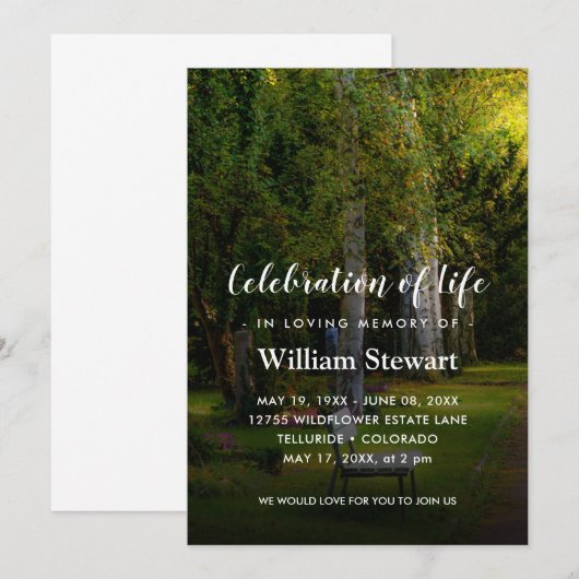 Modern Funeral | Forest Celebration of Life Einladung (Vorne/Hinten)