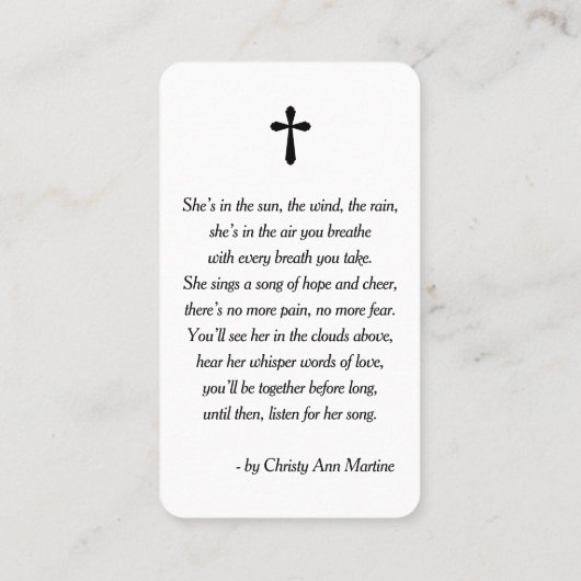 Modern Funeral Memorial Prayer Photo Card Visitenkarte (Rückseite)