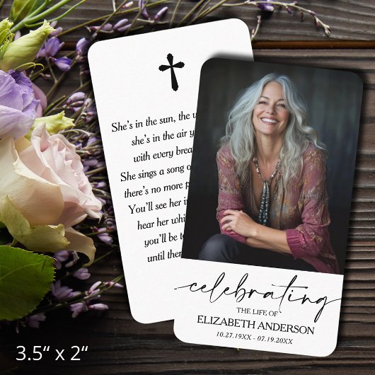 Modern Funeral Memorial Prayer Photo Card Visitenkarte