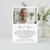 Modern Funeral Photo Script Thank You Dankeskarte (Stehend Vorderseite)