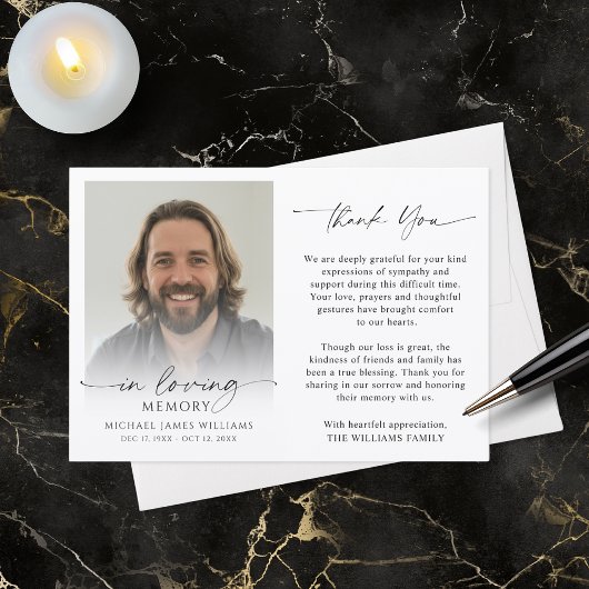 Modern Funeral Photo Thank You In Loving Memory Dankeskarte