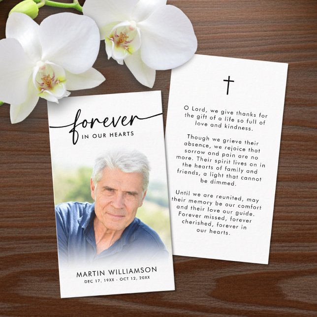 Modern Funeral Sympathy Photo Cross Prayer Card (Von Creator hochgeladen)