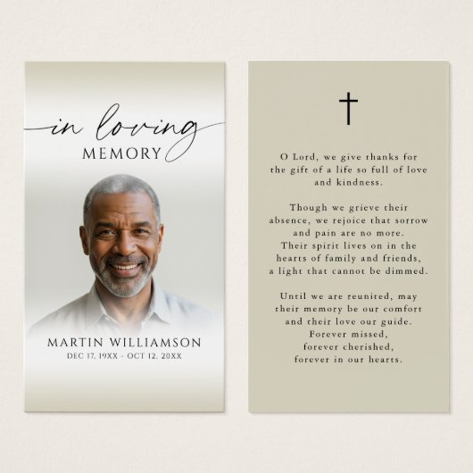 Modern Funeral Sympathy Photo Memorial Prayer Card (Vorne & Hinten)