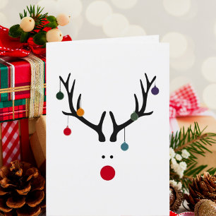 Modern funny abstract Christmas reindeer on white Feiertagskarte