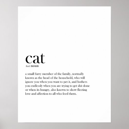 Modern funny Cat definition typography Poster (Vorne)