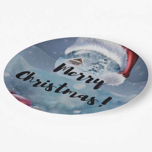 Modern funny cute Christmas reindeer Pappteller (Schrägansicht)