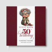 Modern Funny Lady 50th Birthday Humor Cartoon Book Gästebuch (Vorderseite)