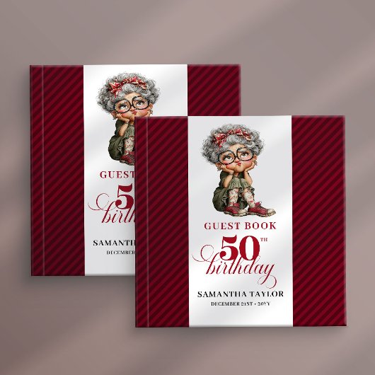 Modern Funny Lady 50th Birthday Humor Cartoon Book Gästebuch