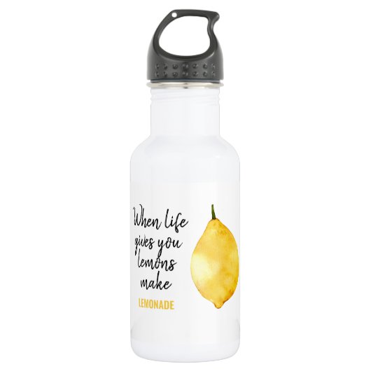 Modern Funny Lemon Yellow Zitat Edelstahlflasche (Vorderseite)
