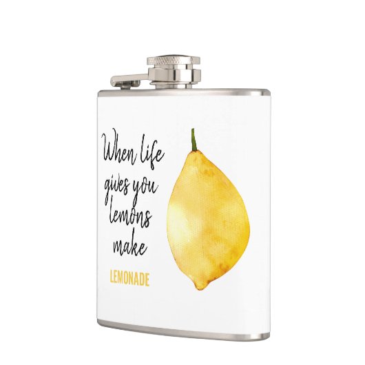 Modern Funny Lemon Yellow Zitat Flachmann (Links)